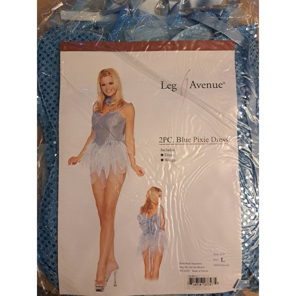 Leg Avenue Blue Pixie Dress 2PC Fairy Costume Sequin Tulle Wings 8036 L New